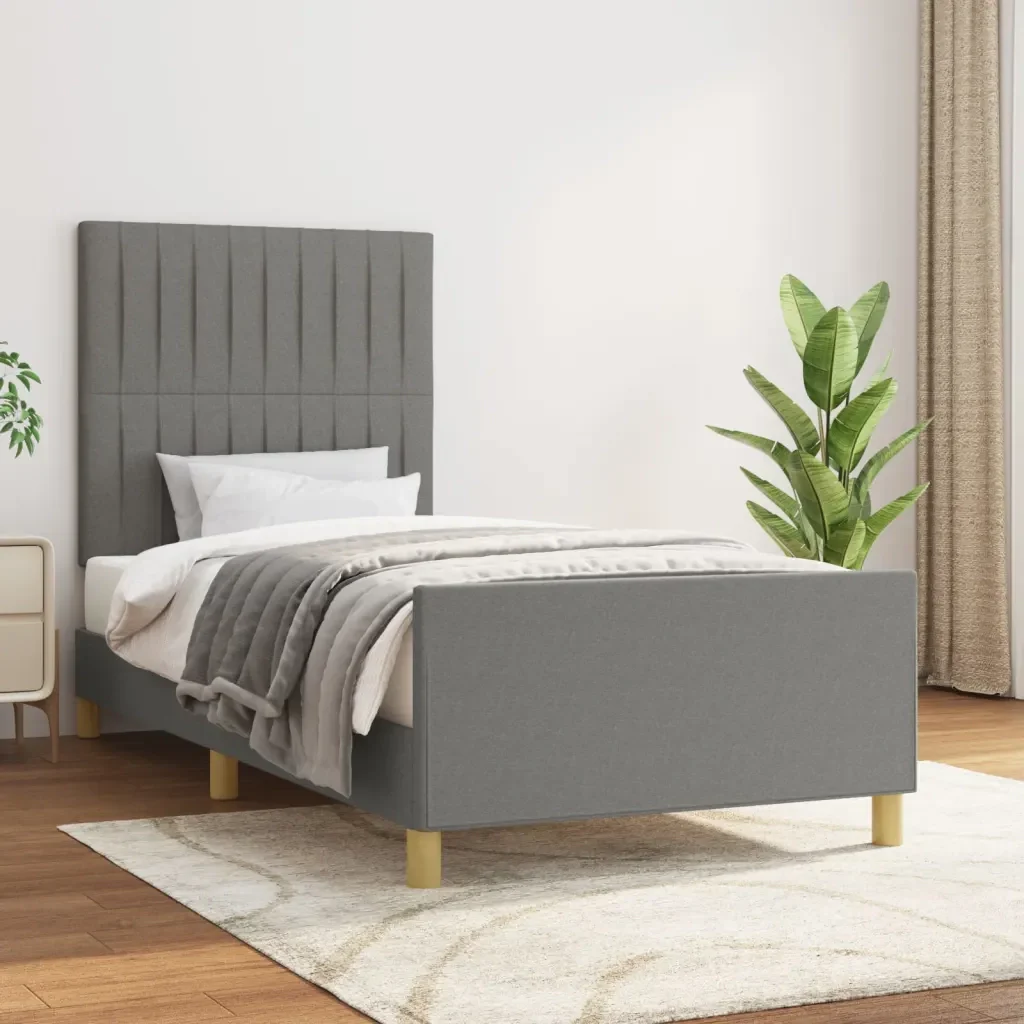 Letto singolo | Letto per adulti | Giroletto senza Materasso Grigio Scuro 80x200 cm Tessuto - Image 2