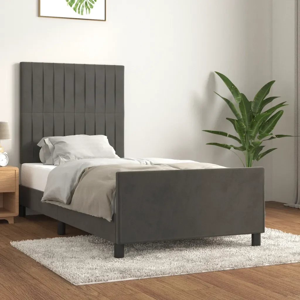 Letto singolo | Letto per adulti | Giroletto senza Materasso Grigio Scuro 80x200 cm Velluto - Image 2