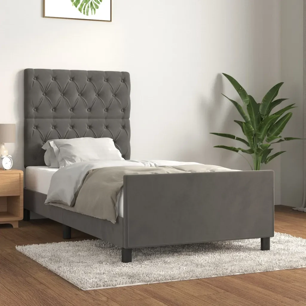 Letto singolo | Letto per adulti | Giroletto senza Materasso Grigio Scuro 80x200 cm Velluto - Image 2