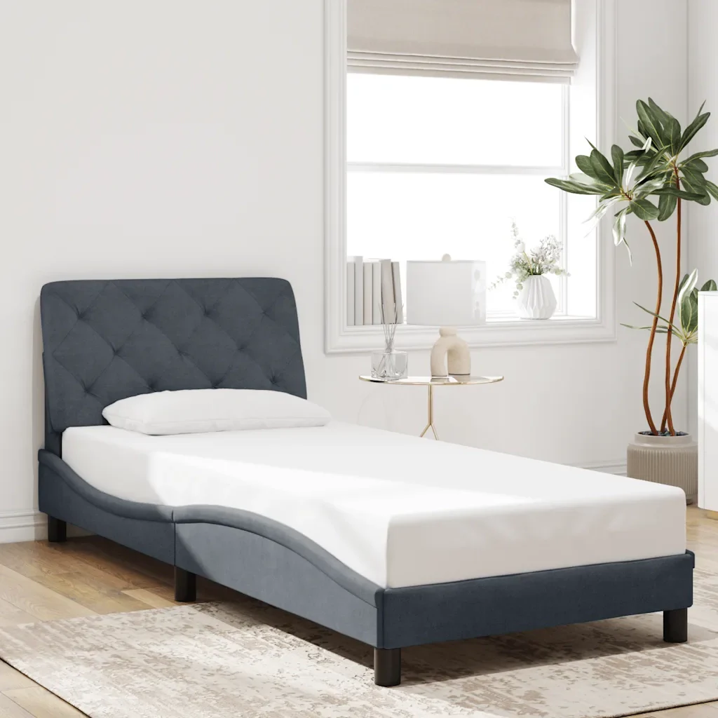 Letto singolo | Letto per adulti | Giroletto senza Materasso Grigio Scuro 80x200 cm Velluto - Image 2