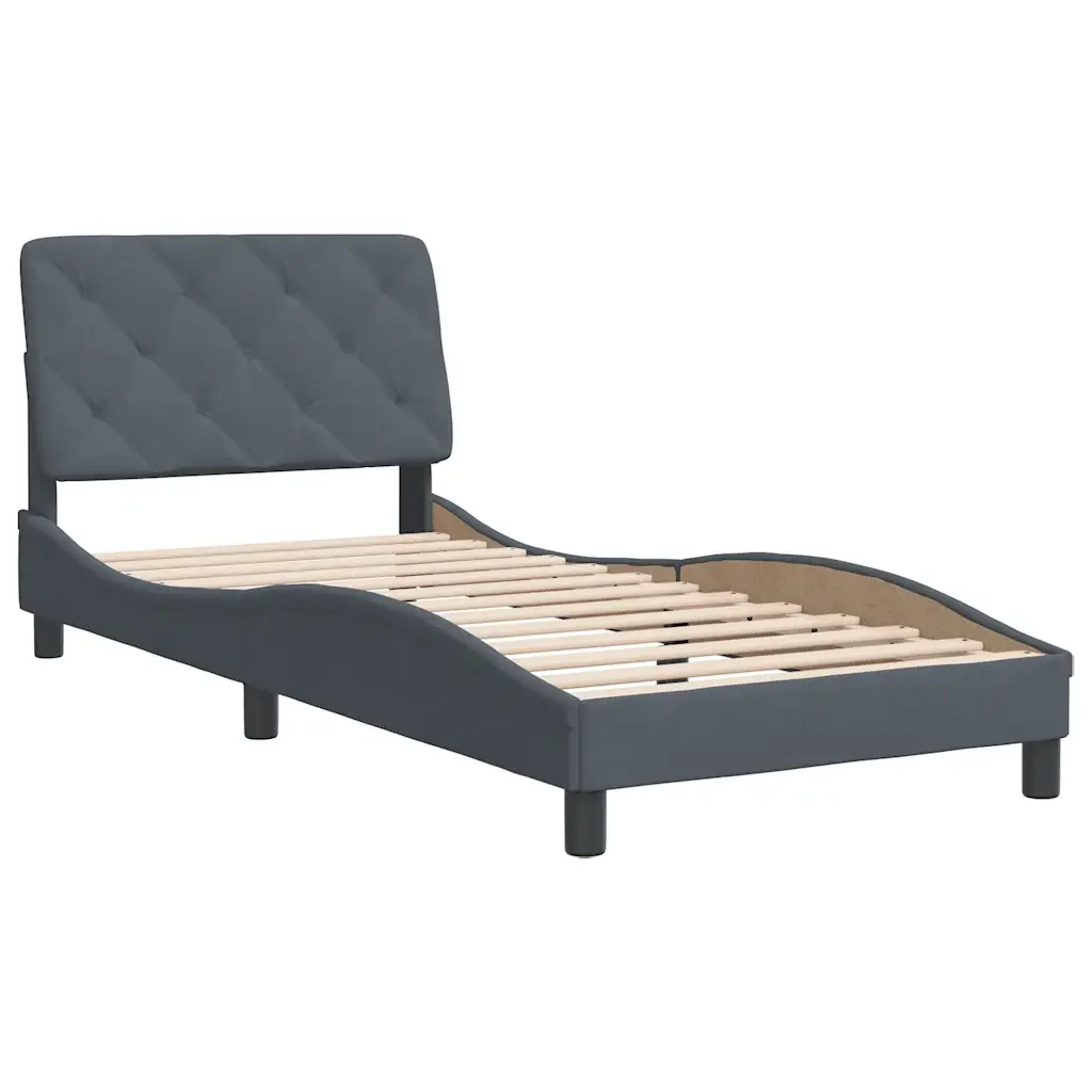 Letto singolo | Letto per adulti | Giroletto senza Materasso Grigio Scuro 80x200 cm Velluto - Image 4