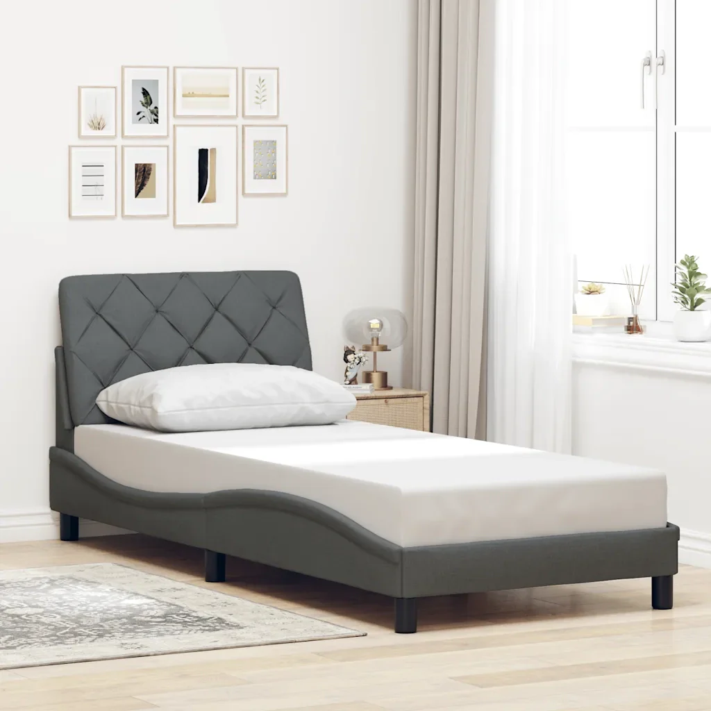 Letto singolo | Letto per adulti | Giroletto senza Materasso Grigio Scuro 90x190 cm Tessuto - Image 2