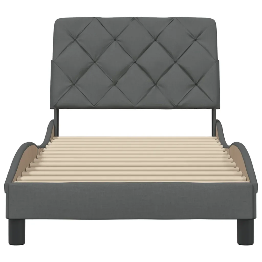 Letto singolo | Letto per adulti | Giroletto senza Materasso Grigio Scuro 90x190 cm Tessuto - Image 5
