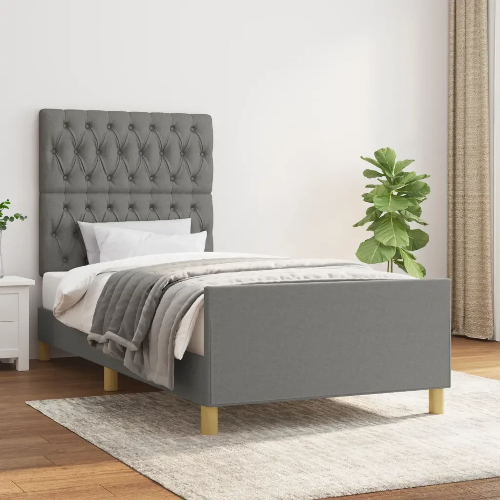 Letto singolo | Letto per adulti | Giroletto senza Materasso Grigio Scuro 90x190 cm Tessuto - Image 2