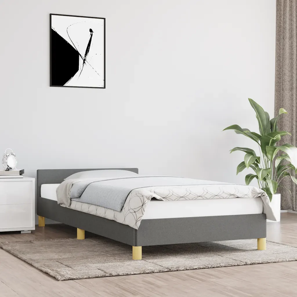 Letto singolo | Letto per adulti | Giroletto senza Materasso Grigio Scuro 90x190 cm Tessuto - Image 2