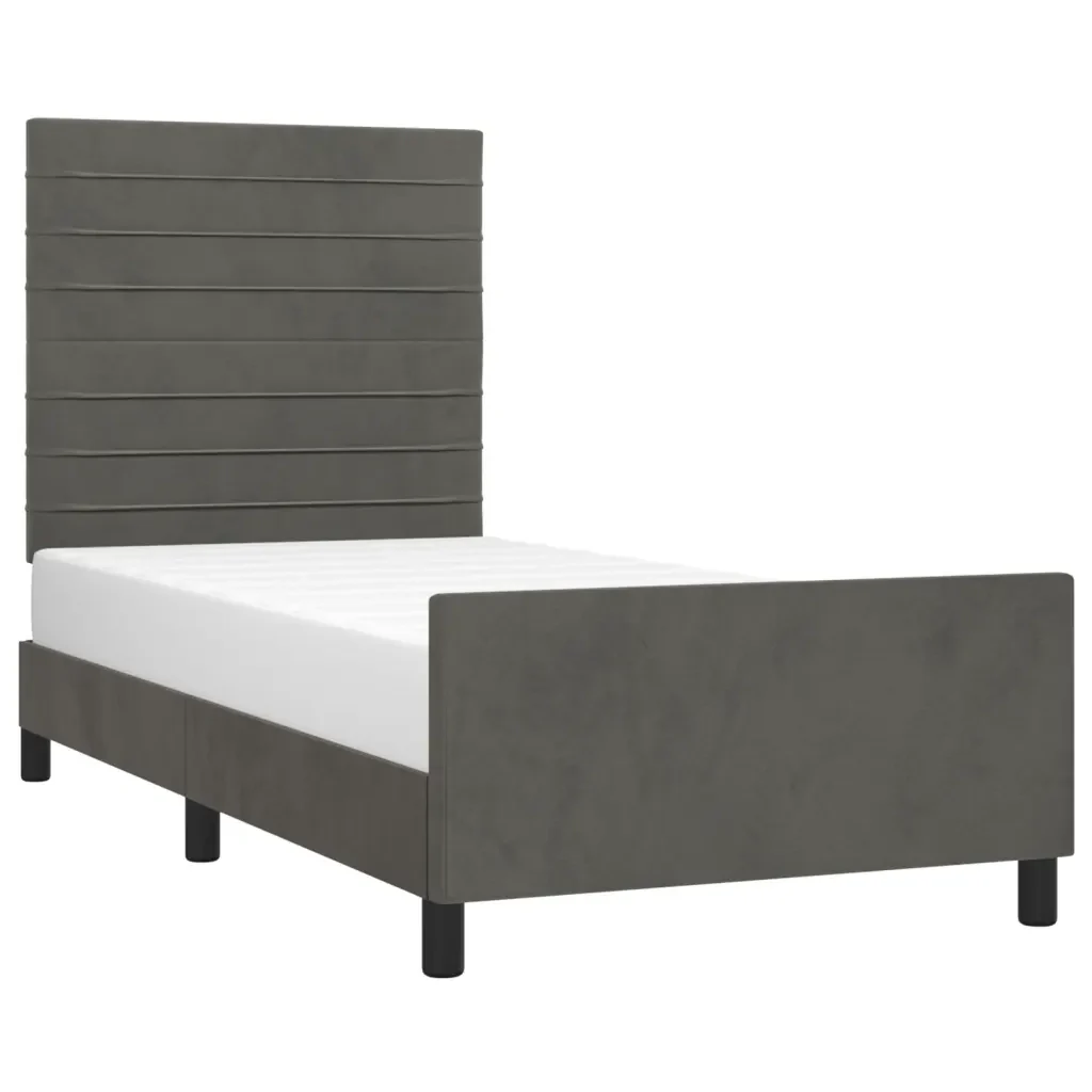 Letto singolo | Letto per adulti | Giroletto senza Materasso Grigio Scuro 90x190 cm Velluto - Image 3