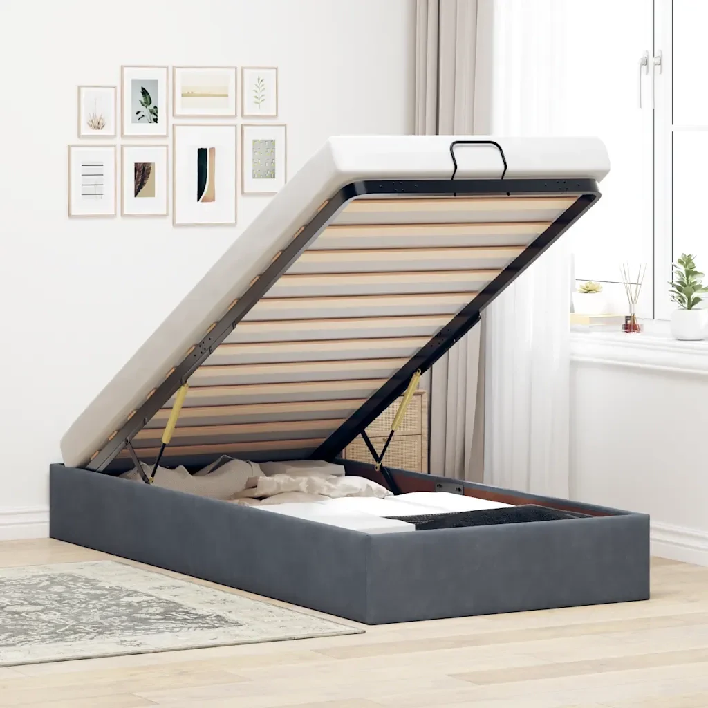 Letto singolo | Letto per adulti | Giroletto senza Materasso Grigio Scuro 90x190 cm Velluto - Image 2