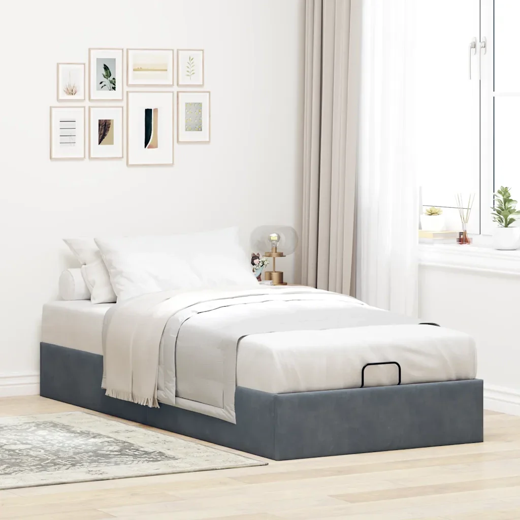 Letto singolo | Letto per adulti | Giroletto senza Materasso Grigio Scuro 90x190 cm Velluto - Image 4