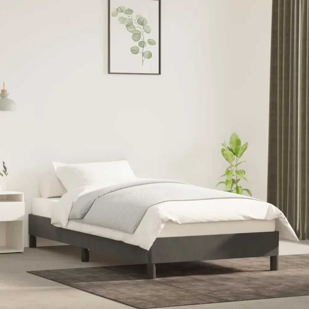 Letto singolo | Letto per adulti | Giroletto senza Materasso Grigio Scuro 90x190 cm Velluto - Image 2