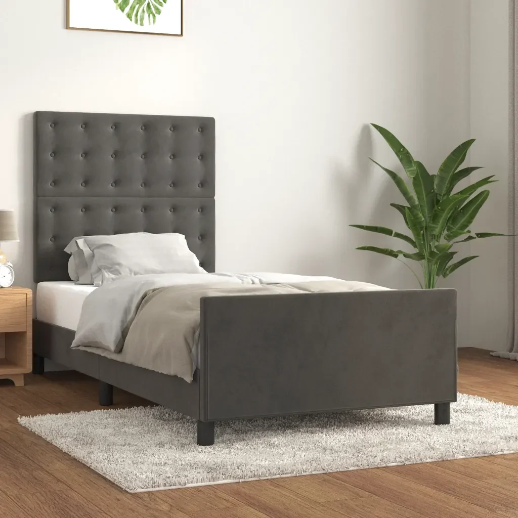 Letto singolo | Letto per adulti | Giroletto senza Materasso Grigio Scuro 90x190 cm Velluto - Image 2