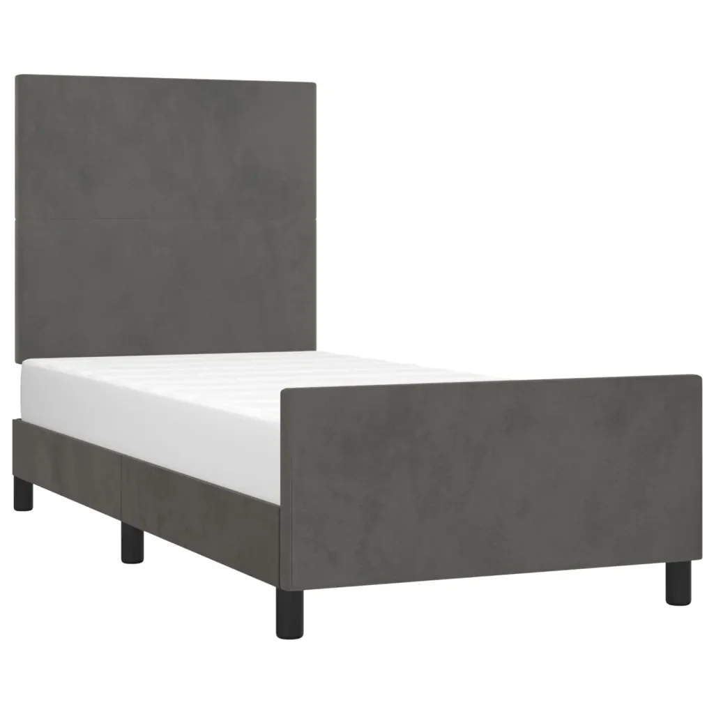 Letto singolo | Letto per adulti | Giroletto senza Materasso Grigio Scuro 90x190 cm Velluto - Image 4