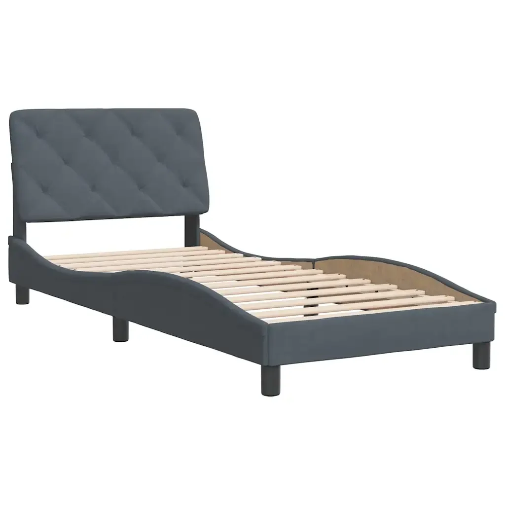 Letto singolo | Letto per adulti | Giroletto senza Materasso Grigio Scuro 90x190 cm Velluto - Image 3