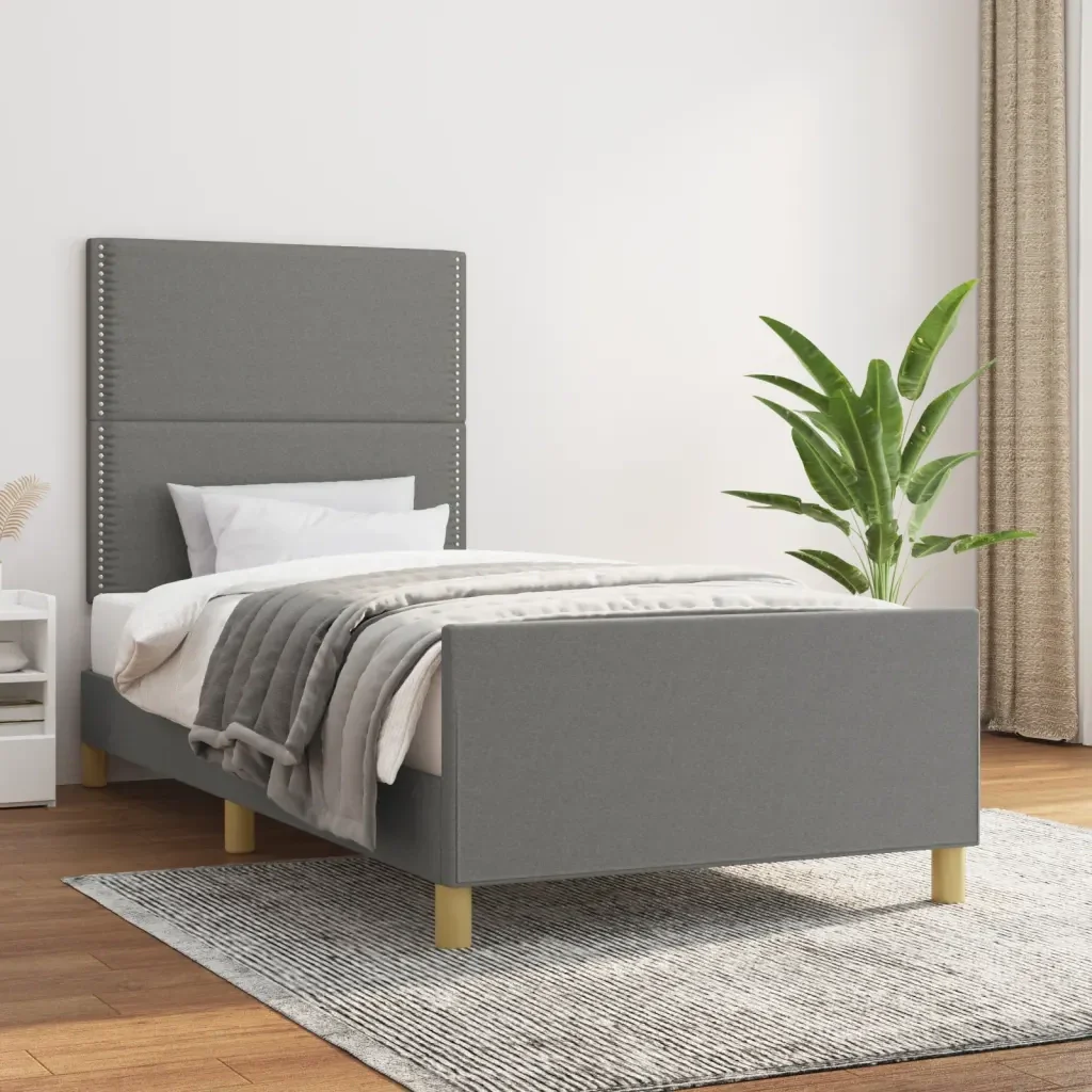 Letto singolo | Letto per adulti | Giroletto senza Materasso Grigio Scuro 90x200 cm Tessuto - Image 2