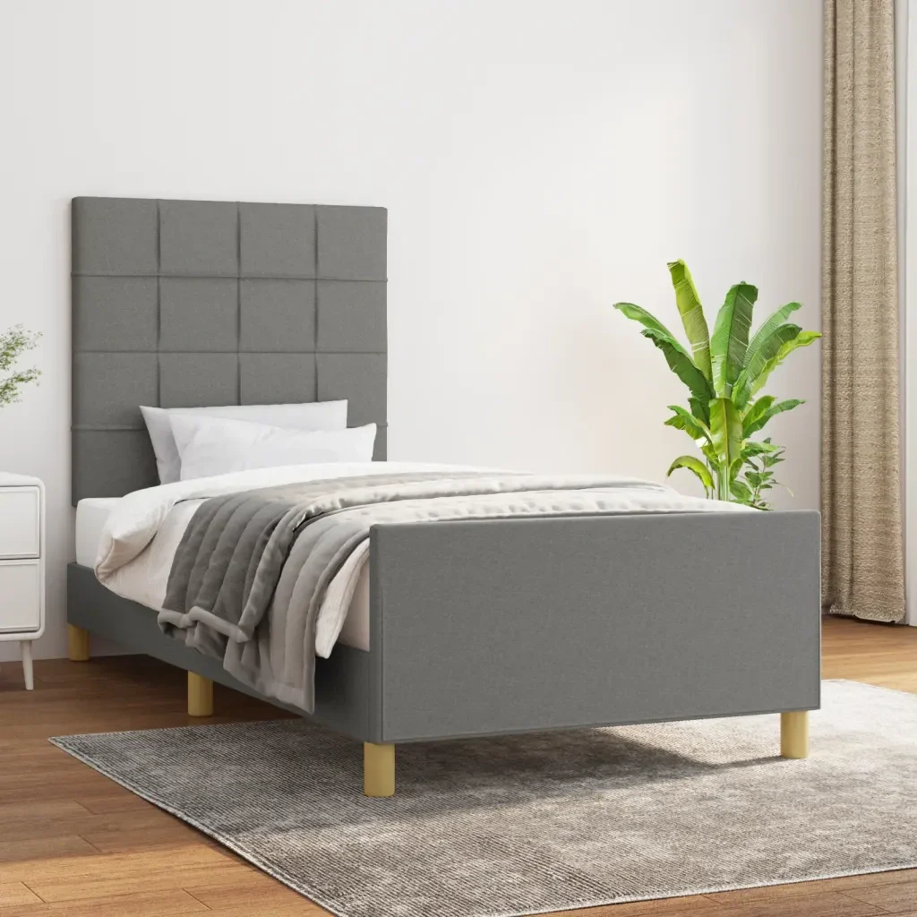 Letto singolo | Letto per adulti | Giroletto senza Materasso Grigio Scuro 90x200 cm Tessuto - Image 2