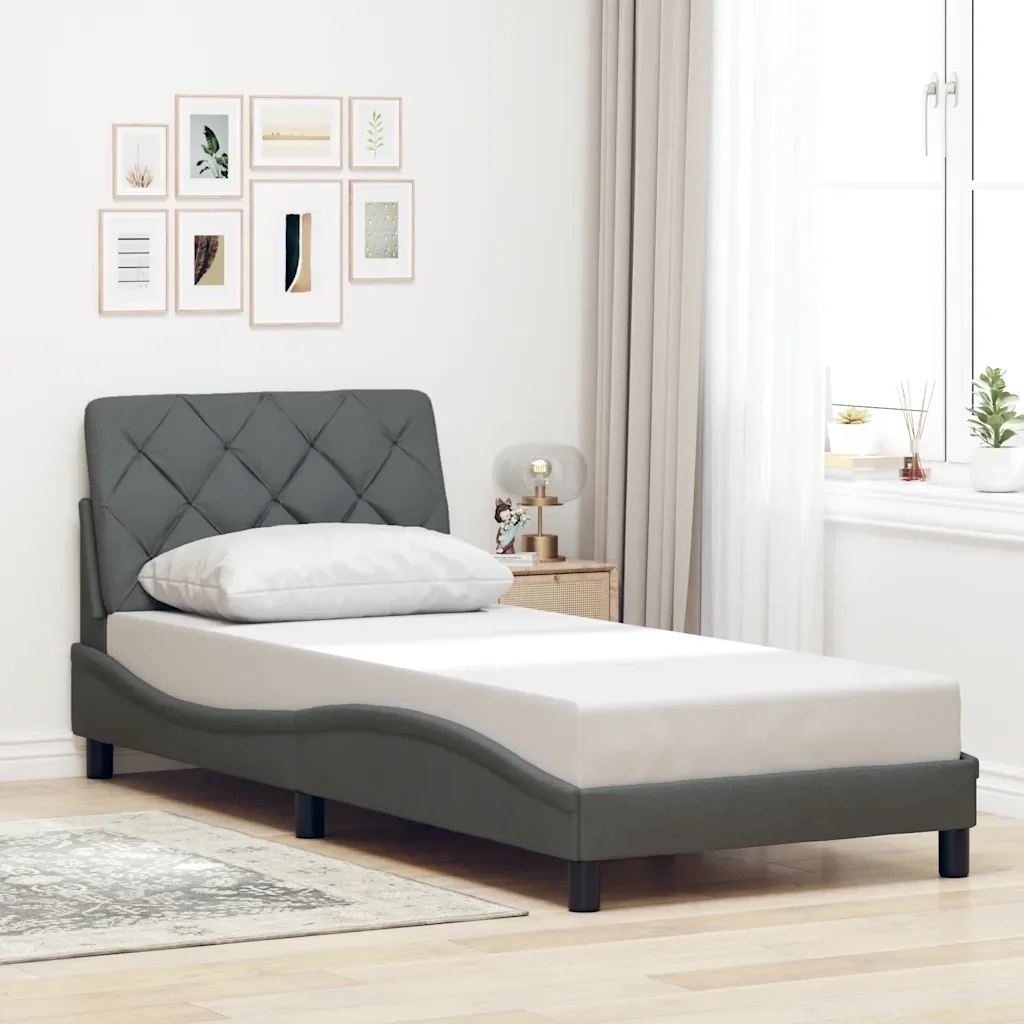 Letto singolo | Letto per adulti | Giroletto senza Materasso Grigio Scuro 90x200 cm Tessuto - Image 2