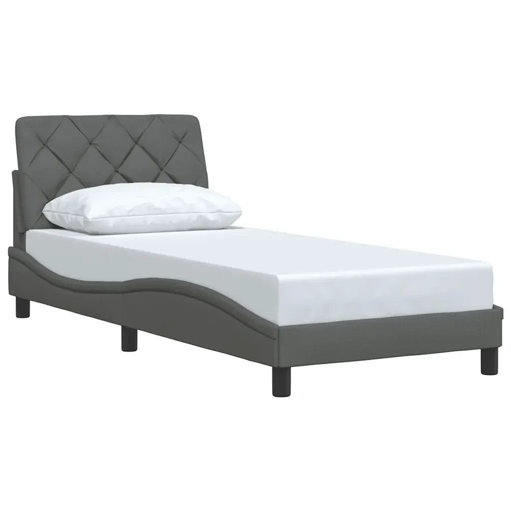 Letto singolo | Letto per adulti | Giroletto senza Materasso Grigio Scuro 90x200 cm Tessuto - Image 4