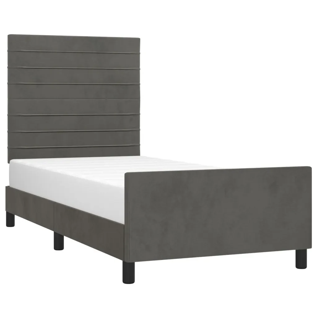 Letto singolo | Letto per adulti | Giroletto senza Materasso Grigio Scuro 90x200 cm Velluto - Image 4