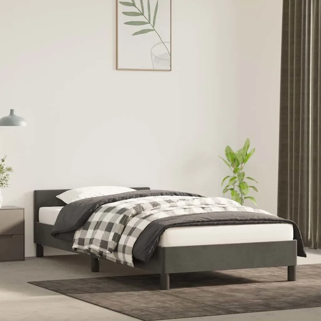 Letto singolo | Letto per adulti | Giroletto senza Materasso Grigio Scuro 90x200 cm Velluto - Image 2