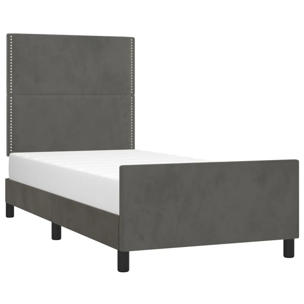 Letto singolo | Letto per adulti | Giroletto senza Materasso Grigio Scuro 90x200 cm Velluto - Image 4