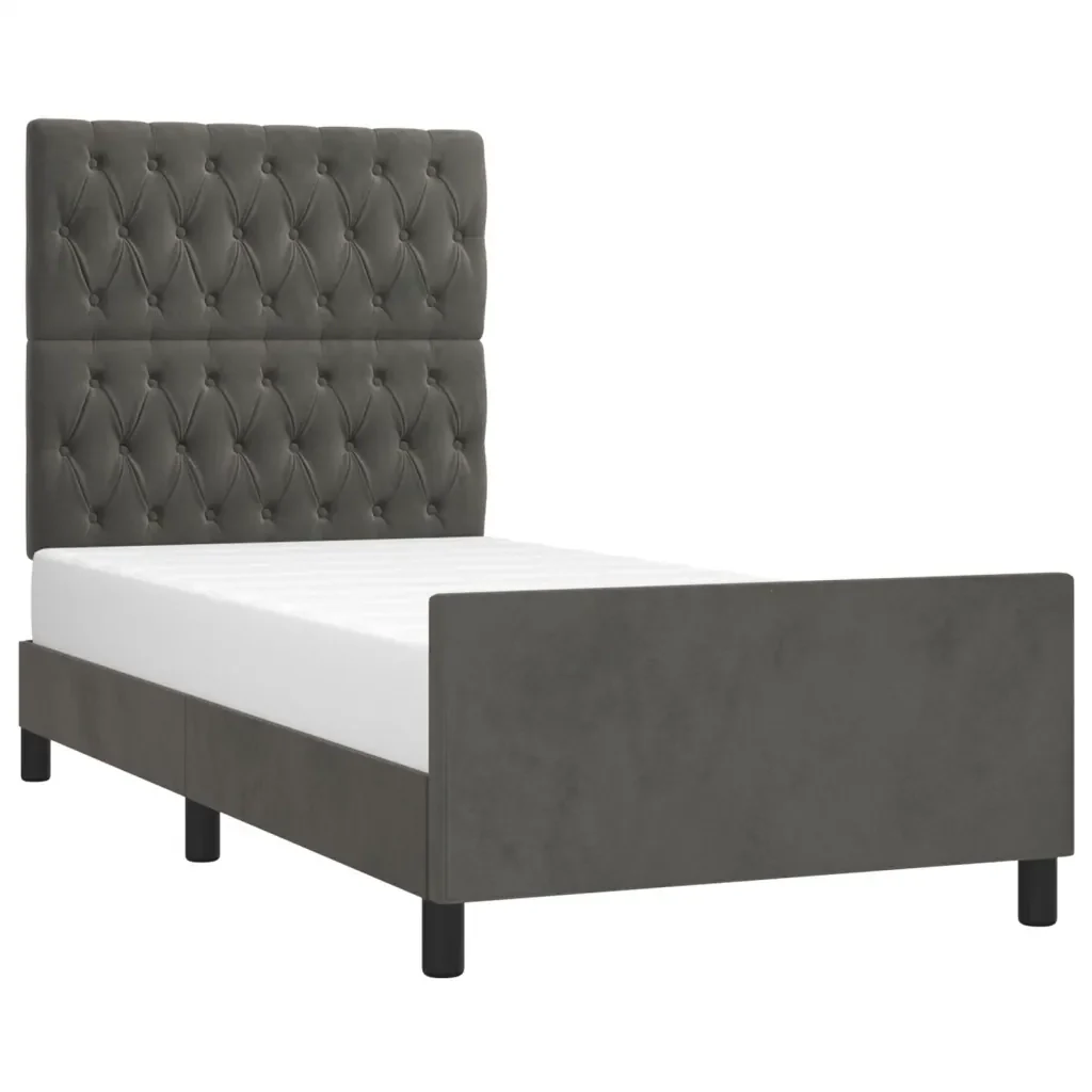 Letto singolo | Letto per adulti | Giroletto senza Materasso Grigio Scuro 90x200 cm Velluto - Image 4