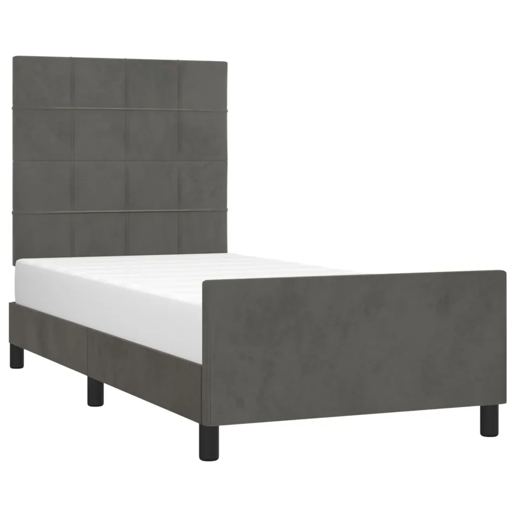 Letto singolo | Letto per adulti | Giroletto senza Materasso Grigio Scuro 90x200 cm Velluto - Image 4