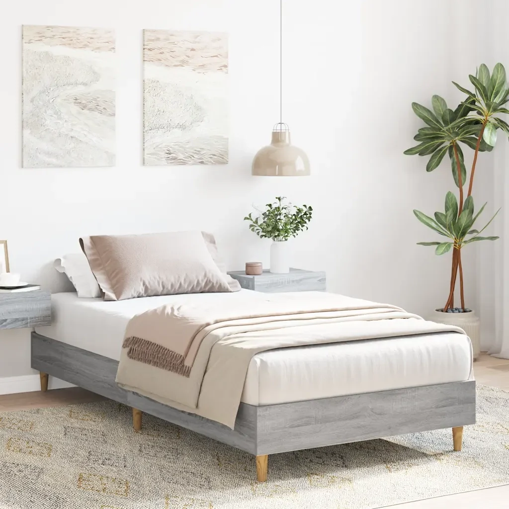 Letto singolo | Letto per adulti | Giroletto senza Materasso Grigio Sonoma 75x190 cm in Truciolato - Image 3