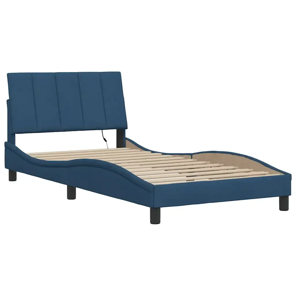 Letto singolo | Letto per adulti | Giroletto senza Materasso Hanko Blu 100x200 cm in Tessuto - Image 4