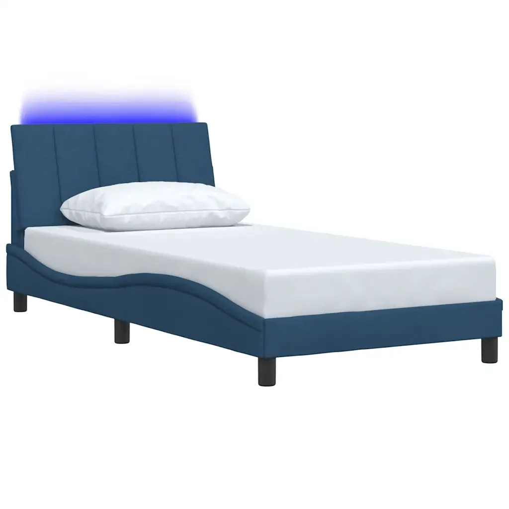 Letto singolo | Letto per adulti | Giroletto senza Materasso Hanko Blu 100x200 cm in Tessuto - Image 5