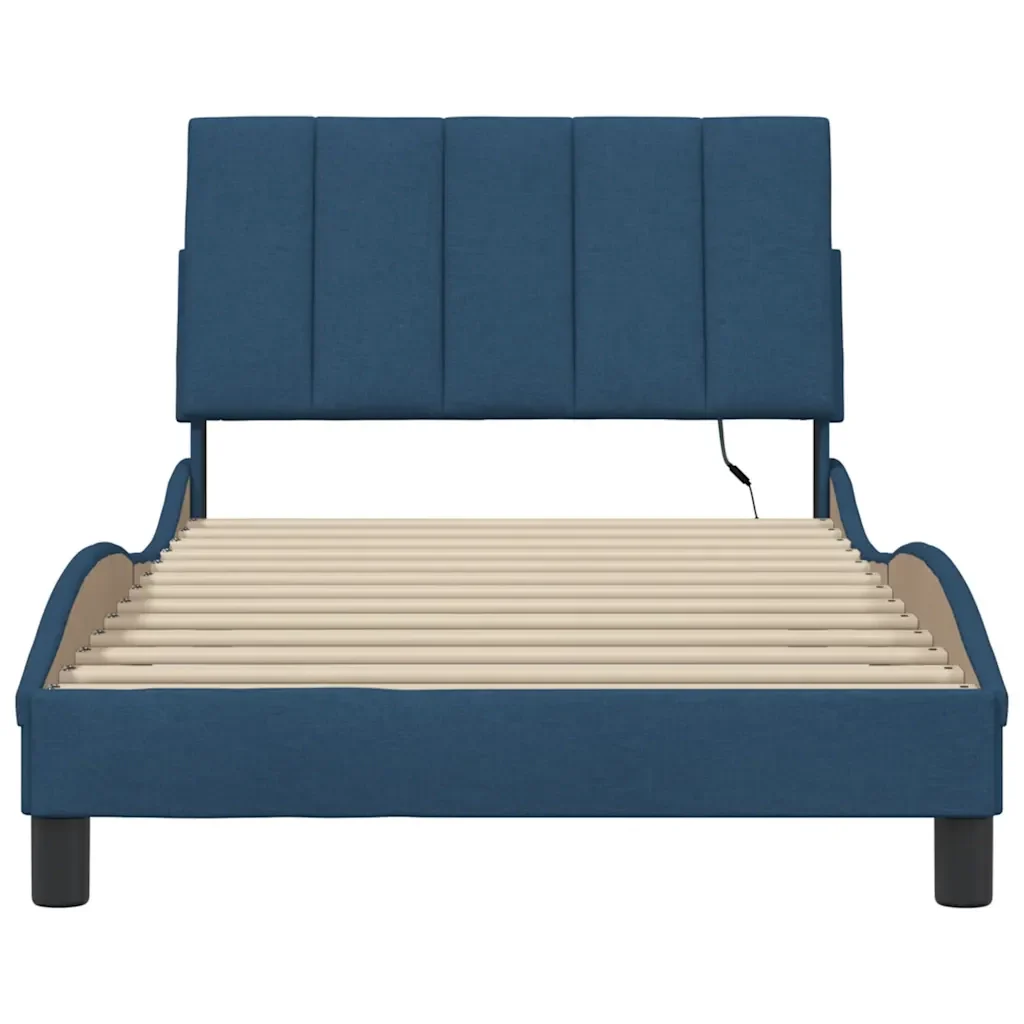 Letto singolo | Letto per adulti | Giroletto senza Materasso Hanko Blu 100x200 cm in Tessuto - Image 6