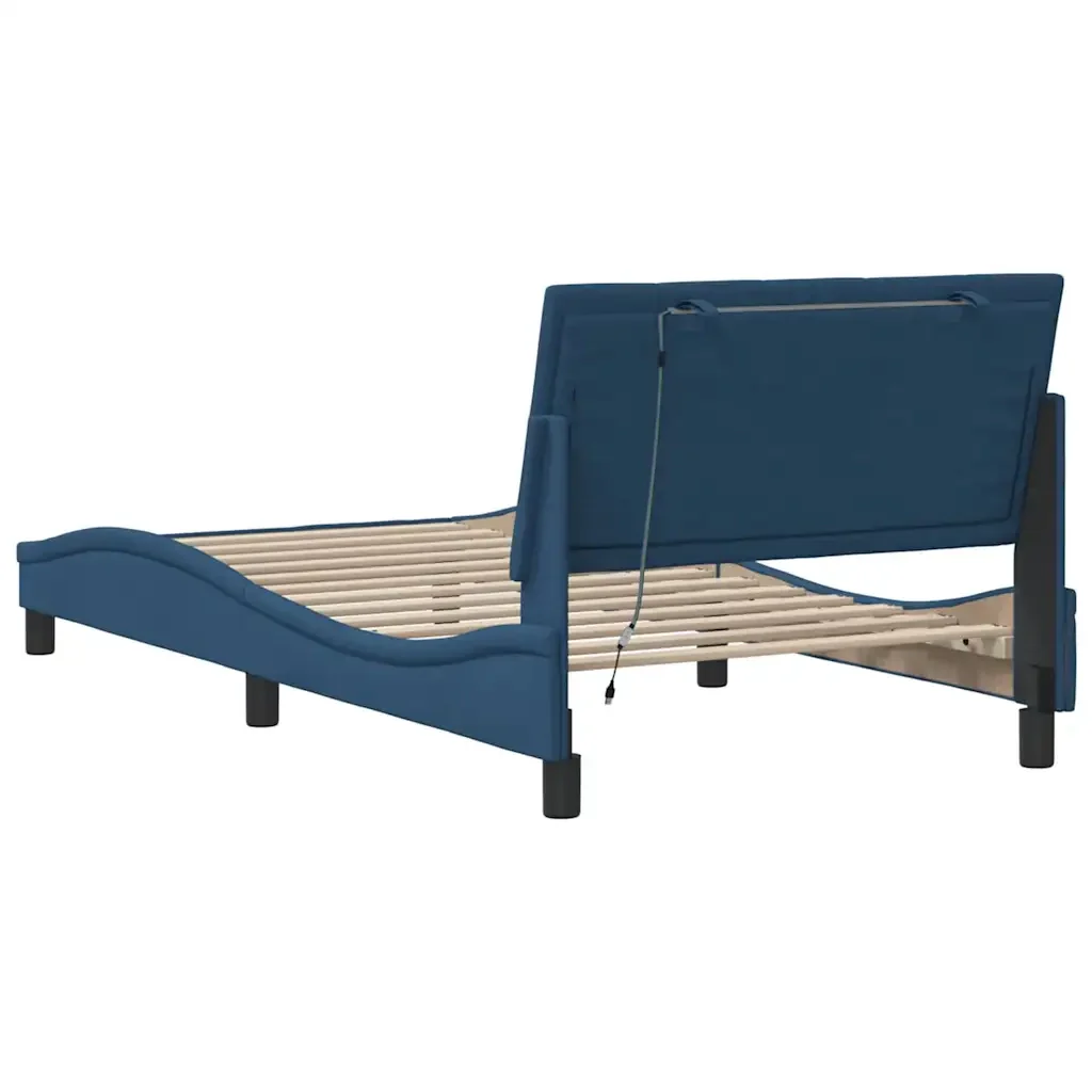 Letto singolo | Letto per adulti | Giroletto senza Materasso Hanko Blu 100x200 cm in Tessuto - Image 8
