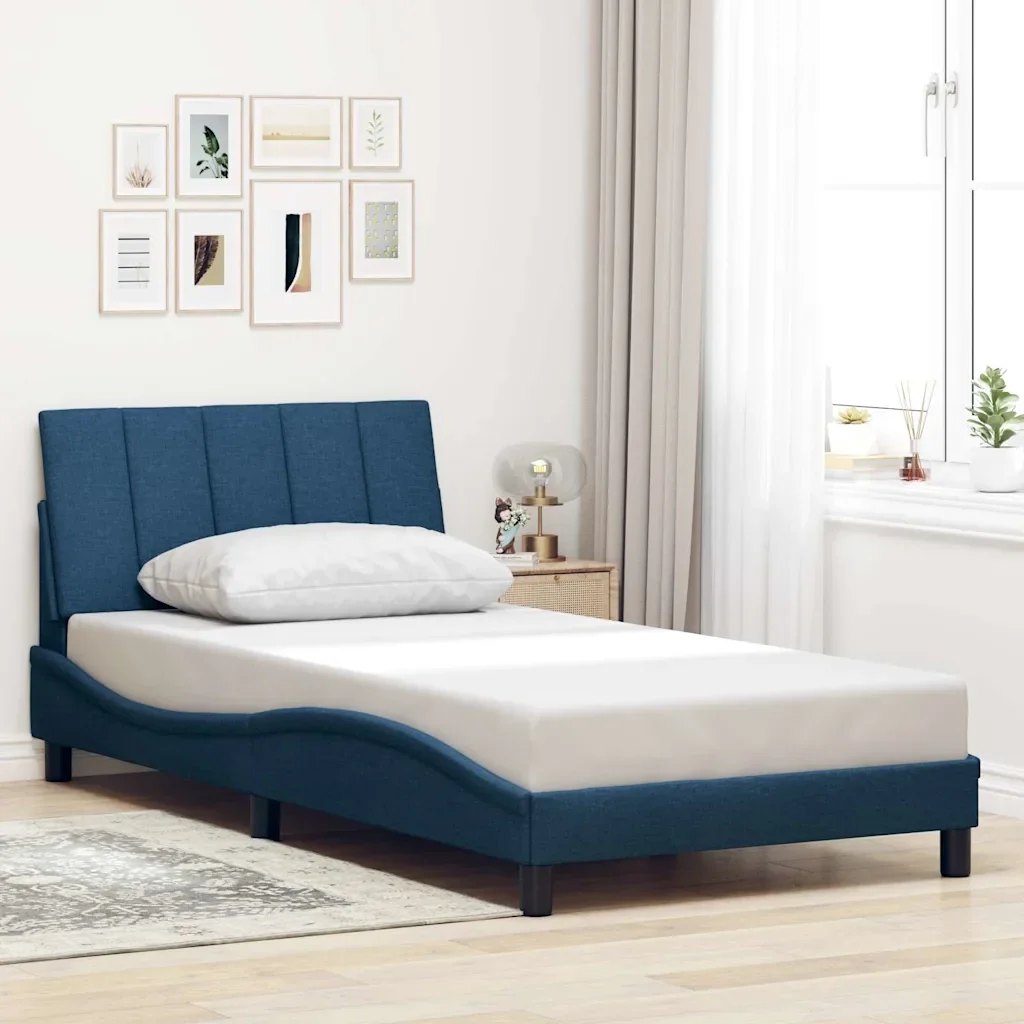 Letto singolo | Letto per adulti | Giroletto senza Materasso Hanko Blu 100x200 cm in Tessuto - Image 2