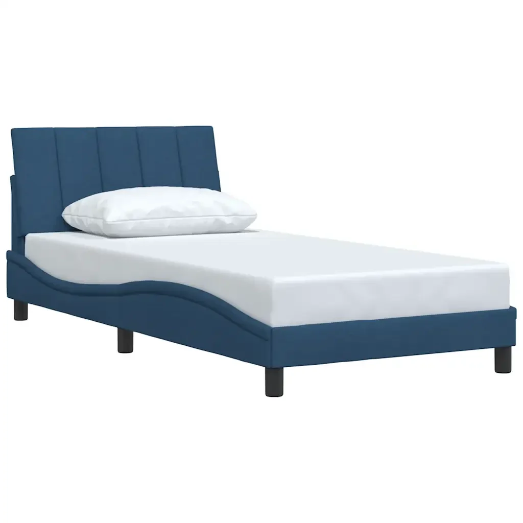 Letto singolo | Letto per adulti | Giroletto senza Materasso Hanko Blu 100x200 cm in Tessuto - Image 4