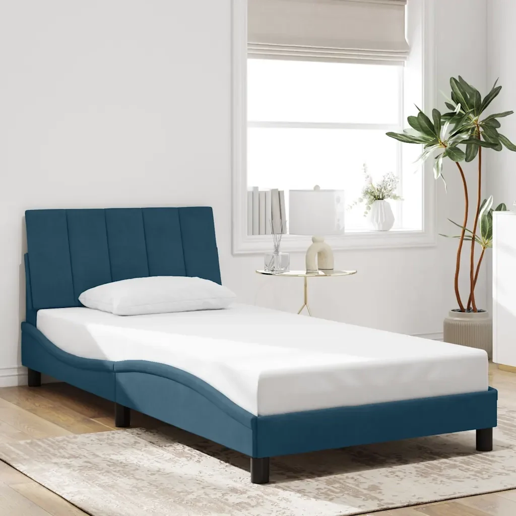 Letto singolo | Letto per adulti | Giroletto senza Materasso Hanko Blu 100x200 cm in Velluto - Image 2