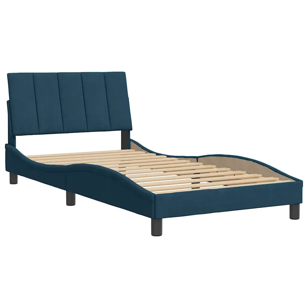 Letto singolo | Letto per adulti | Giroletto senza Materasso Hanko Blu 100x200 cm in Velluto - Image 3