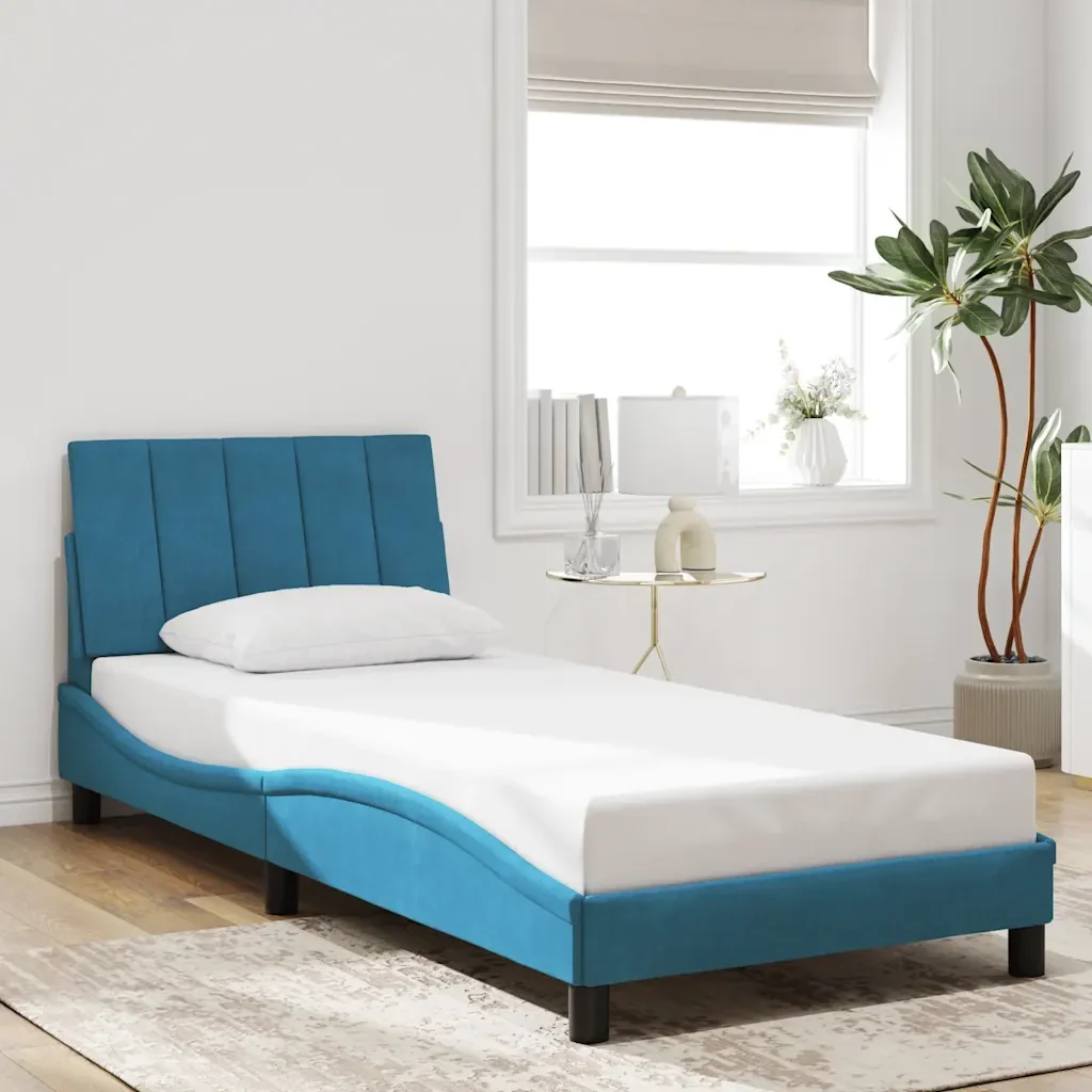 Letto singolo | Letto per adulti | Giroletto senza Materasso Hanko Blu 80x200 cm in Velluto - Image 2