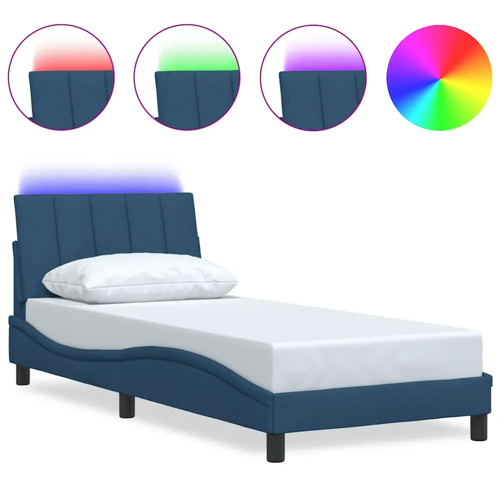 Letto singolo | Letto per adulti | Giroletto senza Materasso Hanko Blu 90x190 cm in Tessuto