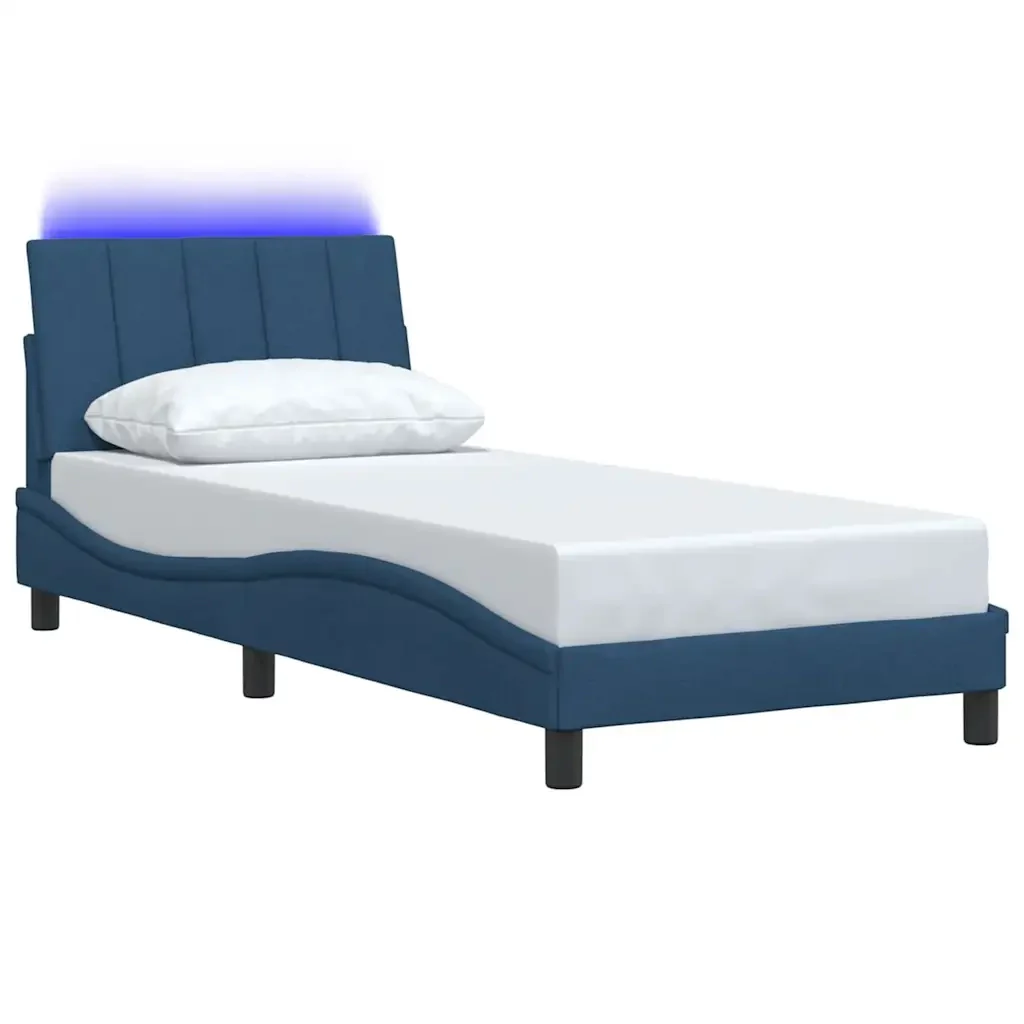 Letto singolo | Letto per adulti | Giroletto senza Materasso Hanko Blu 90x190 cm in Tessuto - Image 5