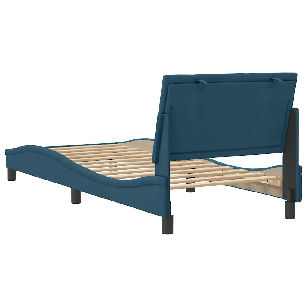 Letto singolo | Letto per adulti | Giroletto senza Materasso Hanko Blu 90x190 cm in Velluto - Image 8