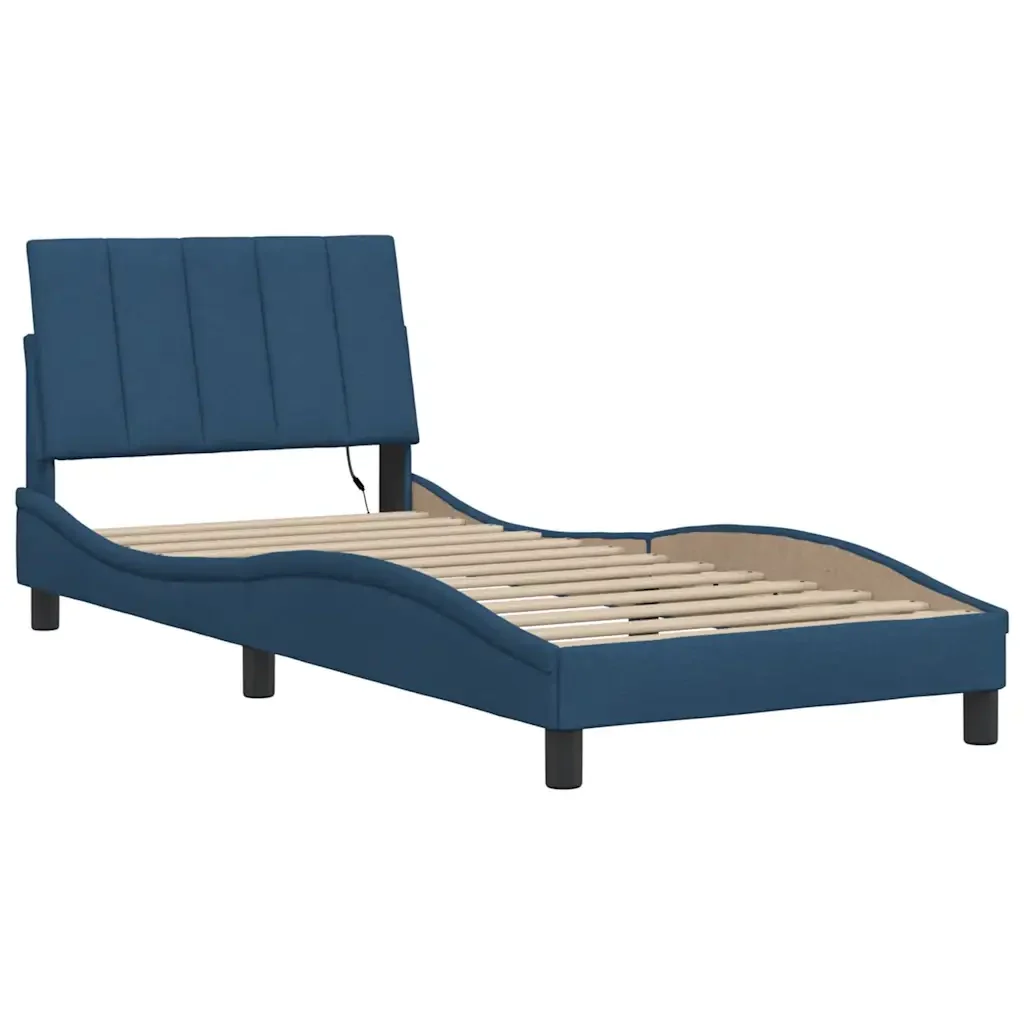Letto singolo | Letto per adulti | Giroletto senza Materasso Hanko Blu 90x200 cm in Tessuto - Image 3
