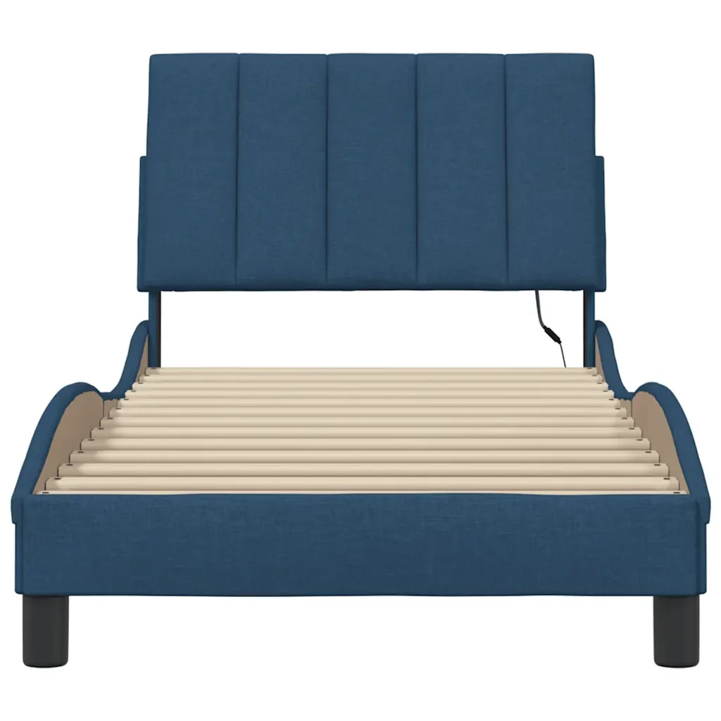 Letto singolo | Letto per adulti | Giroletto senza Materasso Hanko Blu 90x200 cm in Tessuto - Image 6