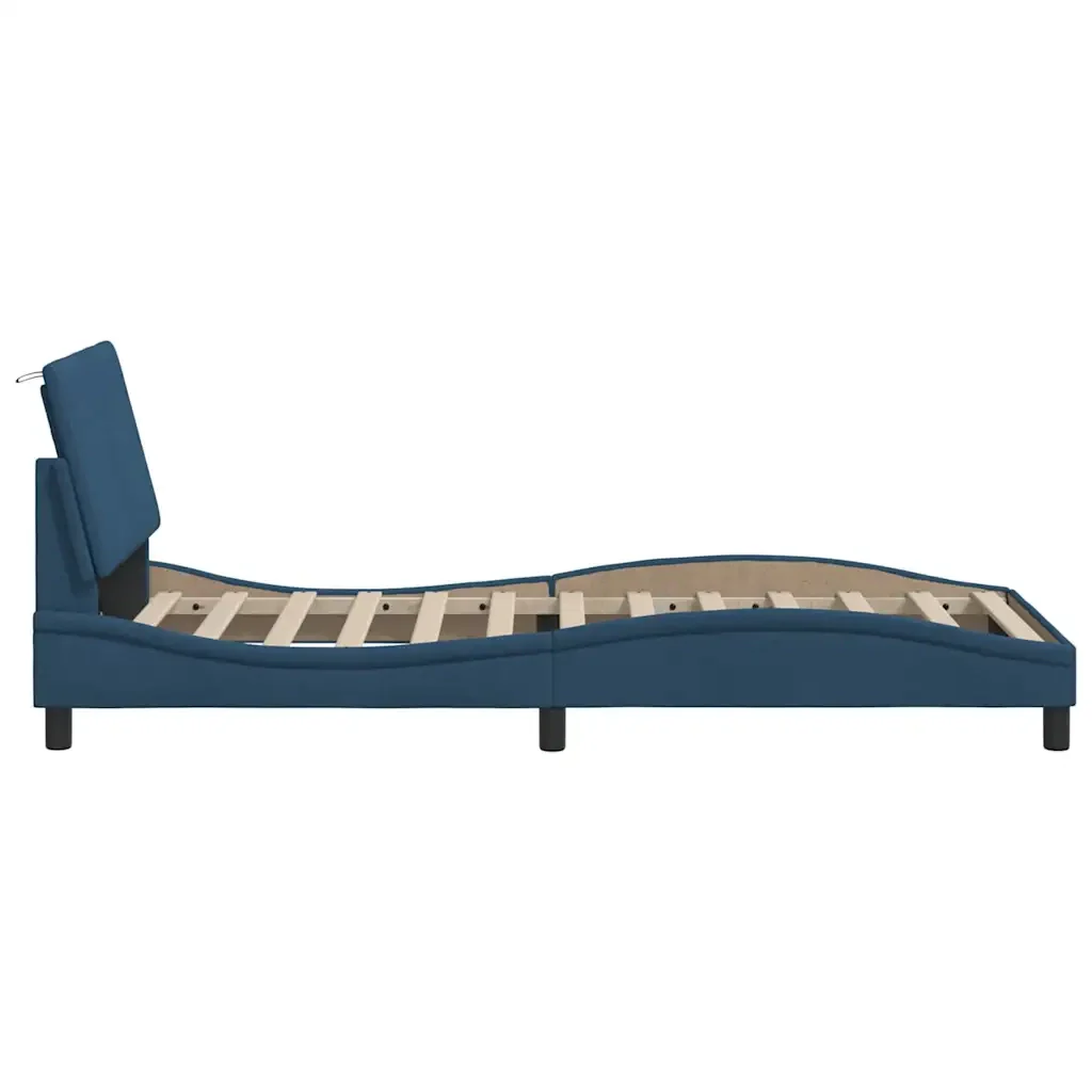 Letto singolo | Letto per adulti | Giroletto senza Materasso Hanko Blu 90x200 cm in Tessuto - Image 7