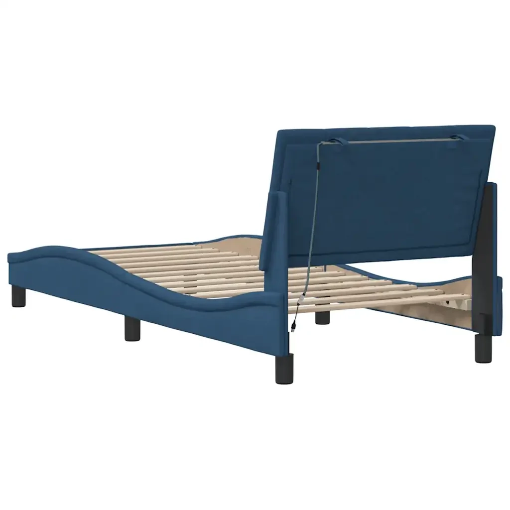 Letto singolo | Letto per adulti | Giroletto senza Materasso Hanko Blu 90x200 cm in Tessuto - Image 8