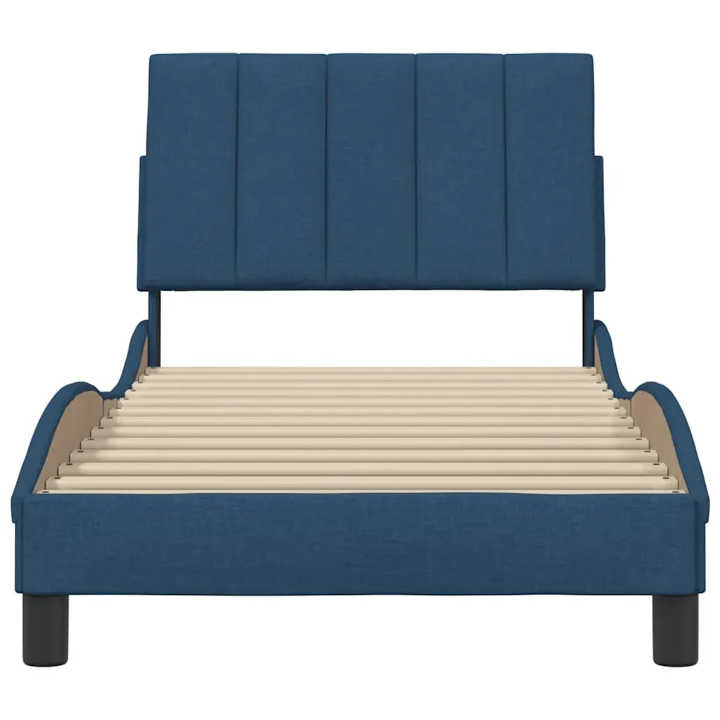 Letto singolo | Letto per adulti | Giroletto senza Materasso Hanko Blu 90x200 cm in Tessuto - Image 5