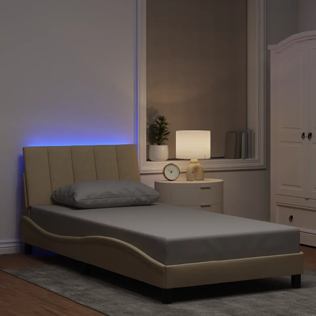 Letto singolo | Letto per adulti | Giroletto senza Materasso Hanko Crema 100x200 cm in Tessuto - Image 2