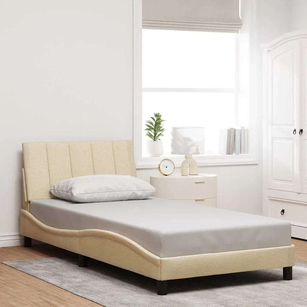 Letto singolo | Letto per adulti | Giroletto senza Materasso Hanko Crema 100x200 cm in Tessuto - Image 2