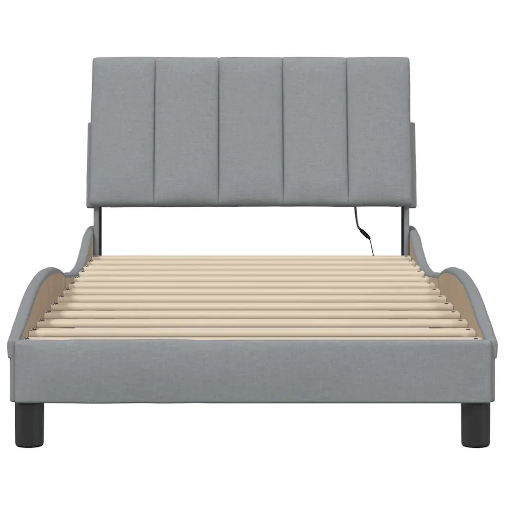 Letto singolo | Letto per adulti | Giroletto senza Materasso Hanko Grigio Chiaro 100x200 cm Tessuto - Image 6