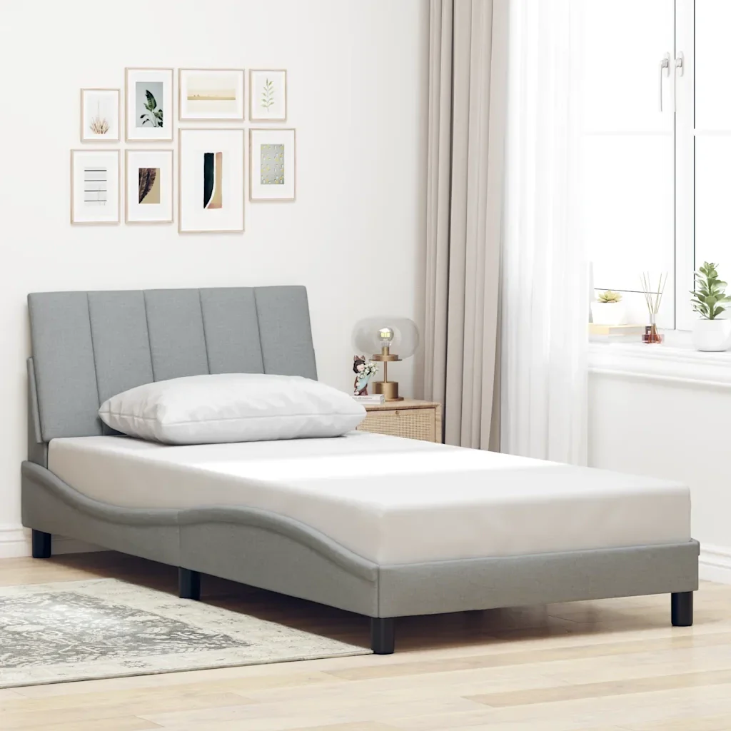Letto singolo | Letto per adulti | Giroletto senza Materasso Hanko Grigio Chiaro 100x200 cm Tessuto - Image 2