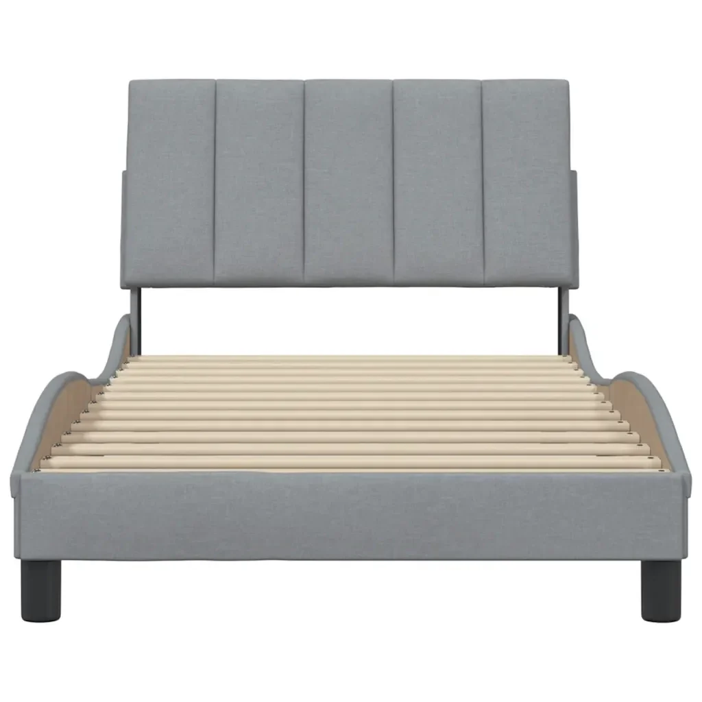 Letto singolo | Letto per adulti | Giroletto senza Materasso Hanko Grigio Chiaro 100x200 cm Tessuto - Image 5