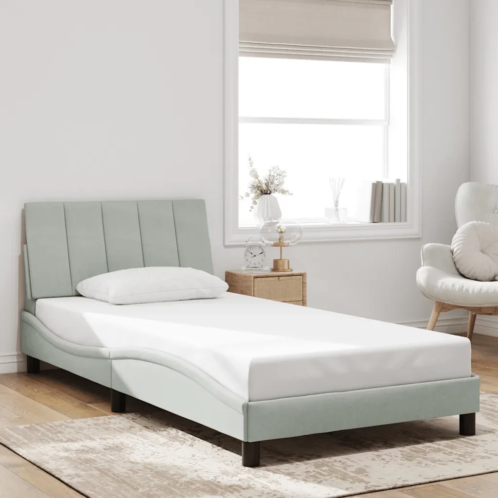 Letto singolo | Letto per adulti | Giroletto senza Materasso Hanko Grigio Chiaro 100x200 cm Velluto - Image 2