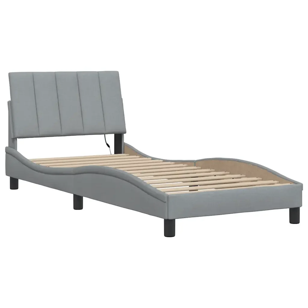 Letto singolo | Letto per adulti | Giroletto senza Materasso Hanko Grigio Chiaro 80x200 cm Tessuto - Image 3
